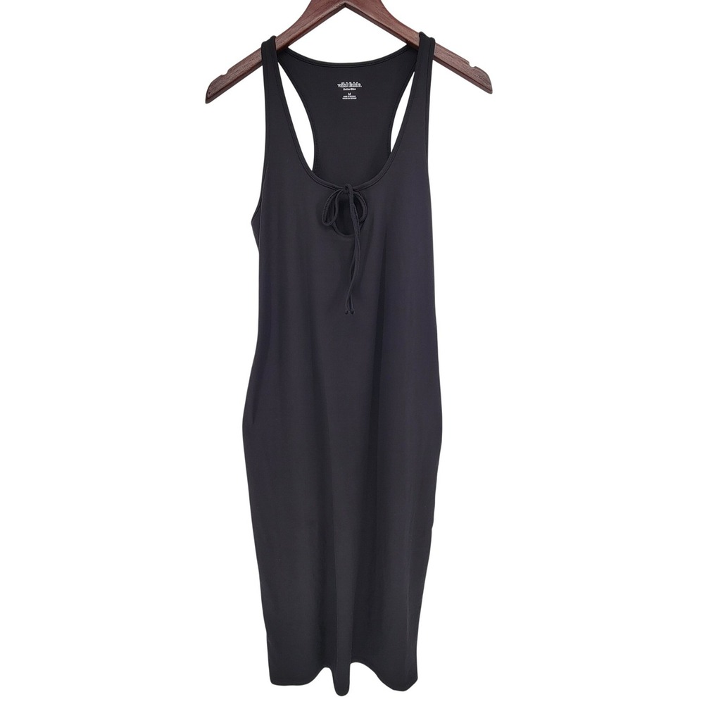 Wild Fable Black ButterBliss Racerback Keyhole Tie Midi Bodycon Dress Womens M